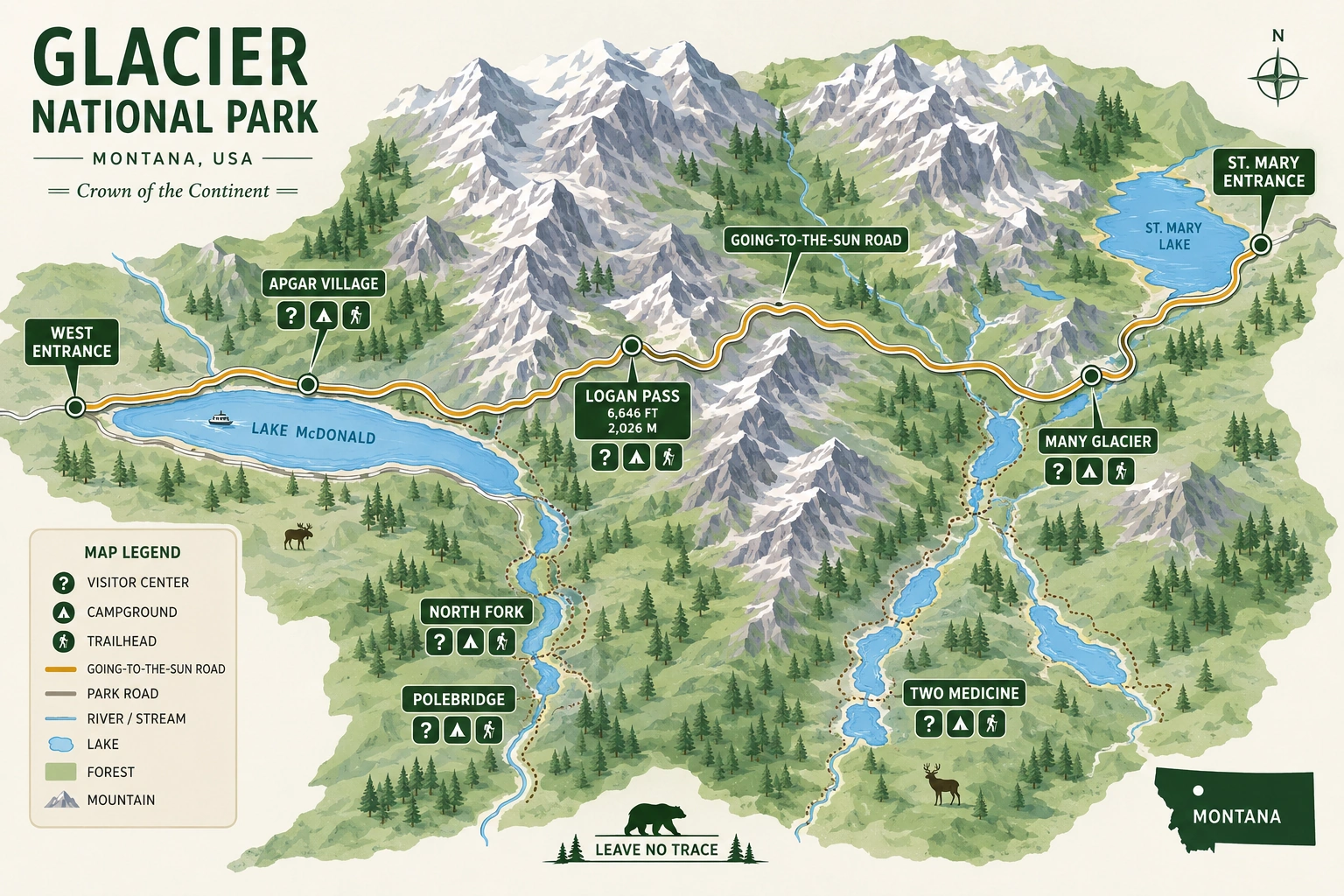 Glacier National Park Map: Entrances, Roads, and How It All Connects