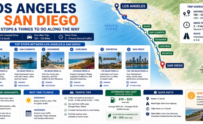Los Angeles to San Diego Distance: Driving Route, Flight, Travel Time, Hotels