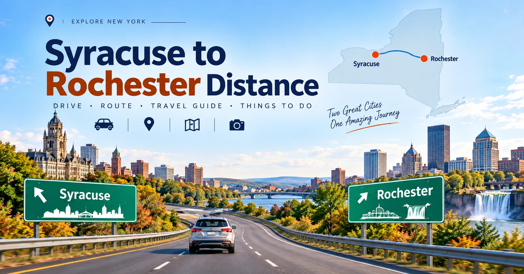 Syracuse to Rochester Travel Guide: Distance, Rest Stops, EV Charging and Hotels